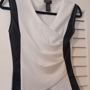 Love White and Black Sleeveless Wrap-Front Midi Dress